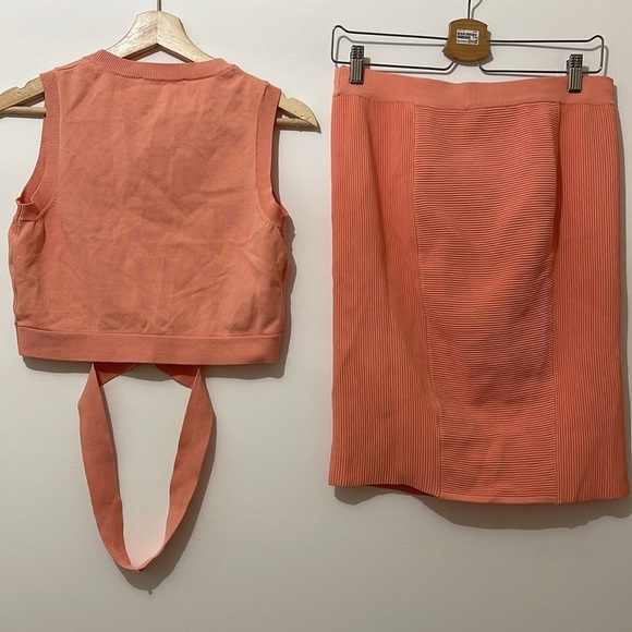 Endless Rose Coral Orange 2 Piece Cropped Top Fitted Pencil Skirt Size Large - Picture 8 of 12